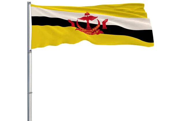 Isolera Brunei Darussalam Flagga Flaggstång Som Fladdrar Vinden Vit Bakgrund — Stockfoto