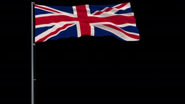 Isolate Big Flag United Kingdom Flagpole Fluttering Wind Transparent Background — Stock Video
