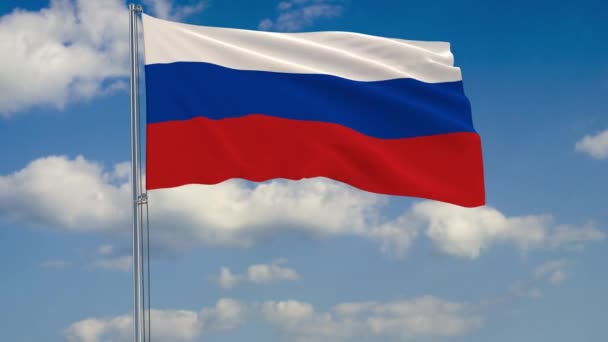 Bandera Rusia Contra Fondo Nubes Flotando Cielo Azul — Vídeo de stock