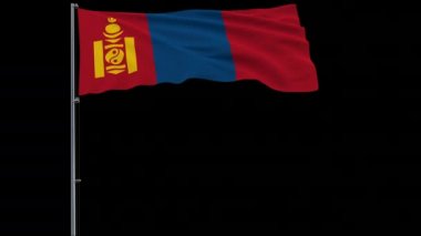 Moğolistan büyük bayrak rüzgar şeffaf bir arka plan, 3d render, 4 k prores 4444 görüntüleri ile alfa şeffaflık çırpınan bir bayrak direği üzerinde izole