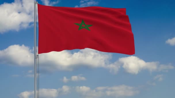 Flag of Morocco against background of clouds — Stock Video