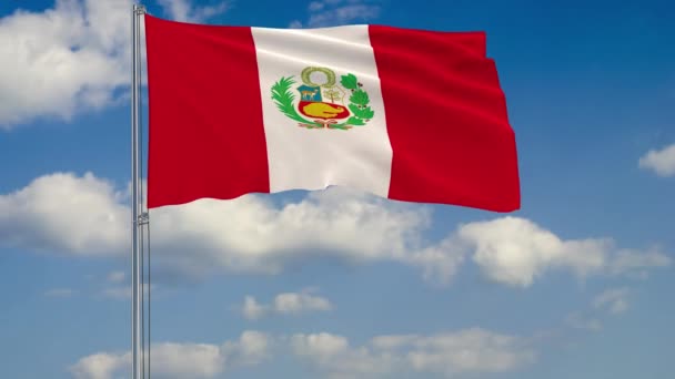 Bandera de Perú contra fondo de nubes — Vídeos de Stock