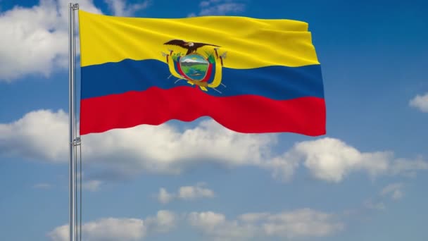 Σημαία του Ισημερινού φόντο του ουρανού σύννεφα — Αρχείο Βίντεο