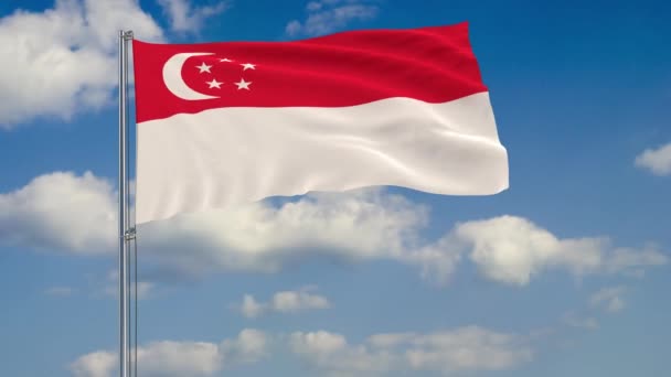 Bandeira de Singapura contra fundo de nuvens céu — Vídeo de Stock