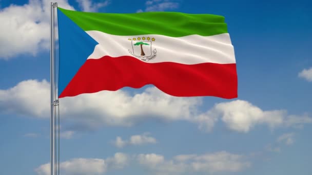 Flag of Equatorial Guinea against background sky — Stock Video