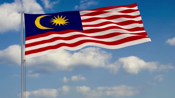 Bendera Malaysia terhadap latar belakang awan langit — Stok Video