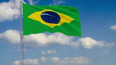 Bulutlar gökyüzü arka plan karşı Brezilya bayrak