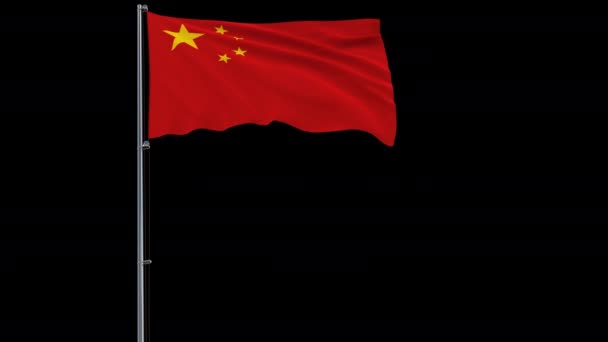在透明背景下随风飘动的旗杆上隔离中国国旗 Alpha 透明度播放4444镜头 — 图库视频影像