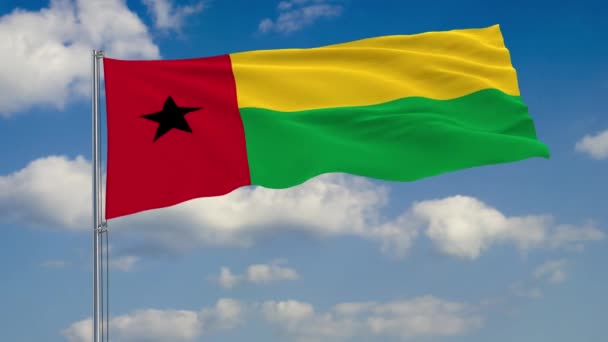 Flag of Guinea-Bissau against background of clouds — Stock Video
