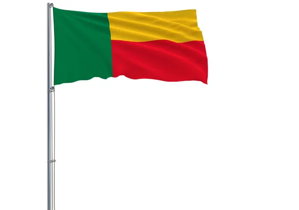 Izolovat Beninská Vlajka Stožáru Vlaje Větru Bílém Pozadí Vykreslování — Stock fotografie