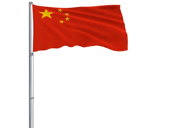 Isolate Flag China Flagpole Fluttering Wind White Background Rendering — Stock Photo, Image