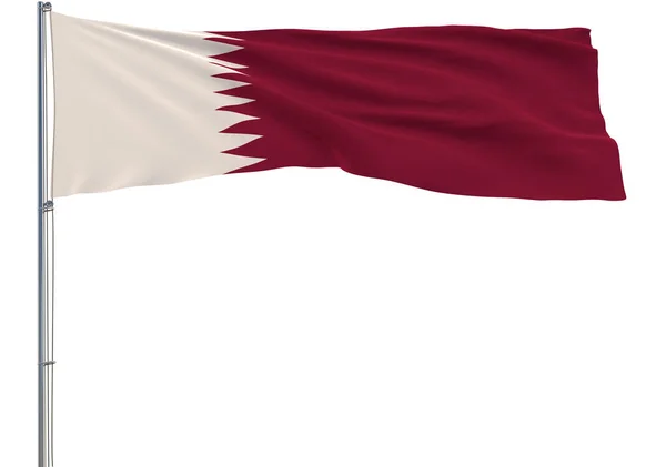 Elkülöníteni Zászlórúd Csapkodott Szélben Egy Fehér Háttér Rendering Katar Zászlaja — Stock Fotó