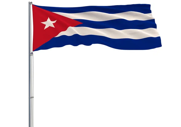 Aislar Bandera Cuba Asta Bandera Ondeando Viento Sobre Fondo Blanco —  Fotos de Stock