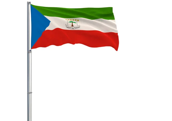 Isolate Flag Equatorial Guinea Flagpole Fluttering Wind White Background Rendering — Stock Photo, Image