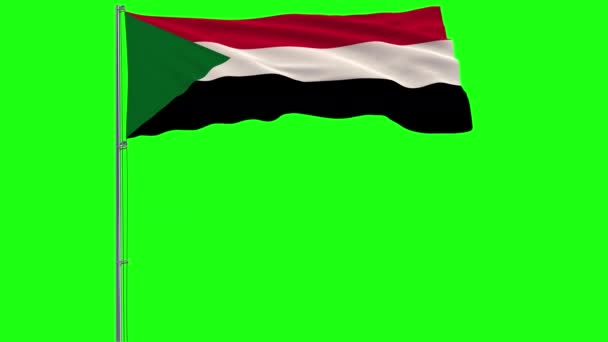 Bandiera Isolata Del Sudan Pennone Sventolante Nel Vento Sfondo Verde — Video Stock