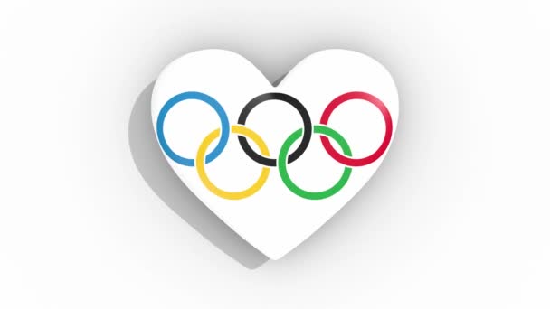 Corazón con anillos olímpicos pulsos, lazo — Vídeo de stock