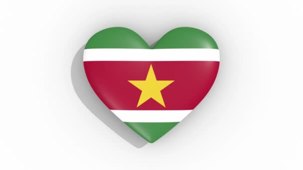 Srdce v barvy vlajky Surinam impulsů, smyčka — Stock video