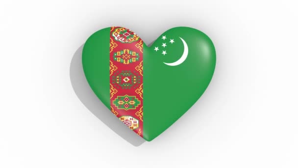 Srdce v barvách vlajka Turkmenistánu impulsů, smyčka — Stock video