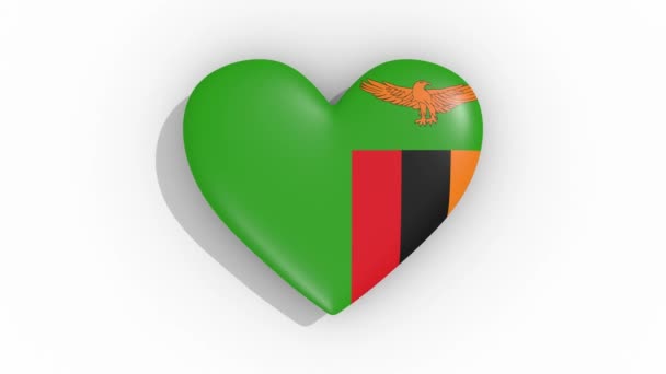 Καρδιά σε χρώματα σημαία της Ζάμπια όσπρια, βρόχου — Αρχείο Βίντεο
