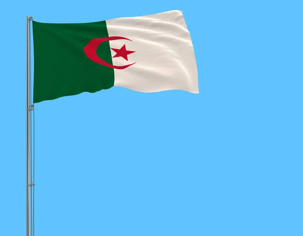 Isolate Flag Algeria Flagpole Fluttering Wind Blue Background Rendering — Stock Photo, Image