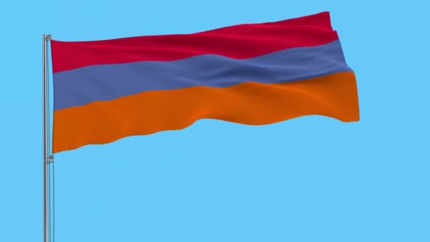 Large Cloth Armenia Alternative Colors Flagpole Waving Wind Transparent Background — Stock Video