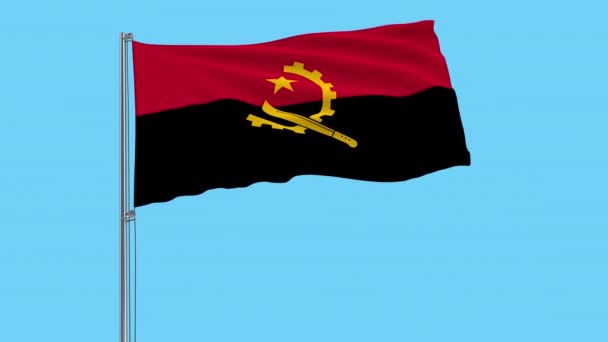 Pano Grande Isolar Bandeira Angola Mastro Bandeira Que Flutua Vento — Vídeo de Stock