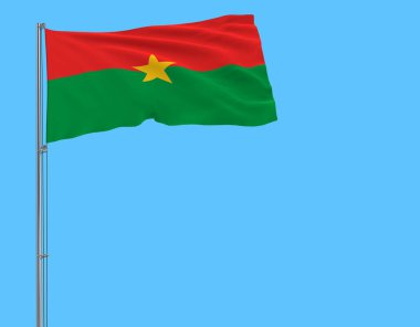 Burkina Faso bayrağı mavi arka plan, 3d render rüzgarla içinde çırpınan bir bayrak direği üzerinde izole