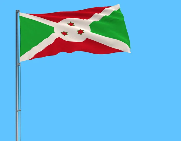 Isolate Flag Burundi Flagpole Fluttering Wind Blue Background Rendering — Stock Photo, Image