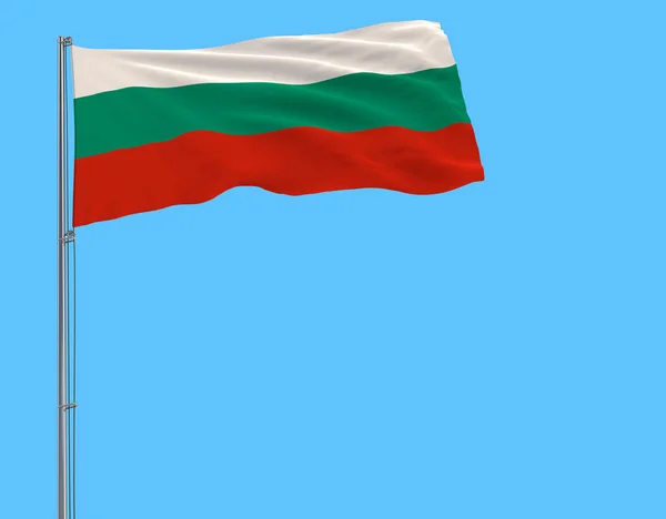 Bandera Bulgaria Asta Bandera Ondeando Viento Sobre Fondo Azul Puro — Foto de Stock