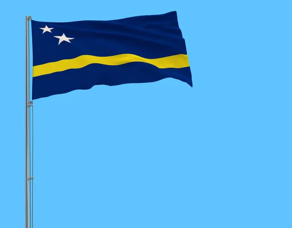 Isolate Flag Curacao Flagpole Fluttering Wind Blue Background Rendering — Stock Photo, Image