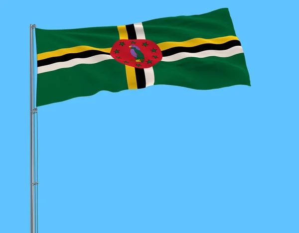 青の背景 レンダリングに風になびく旗のドミニカ国の国旗を分離します — ストック写真
