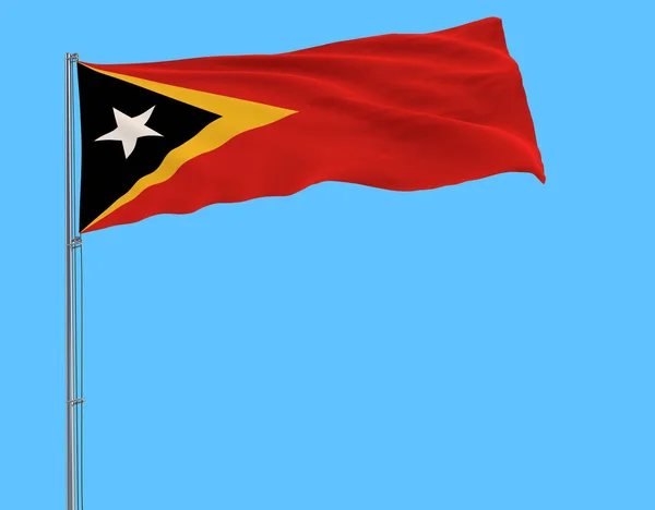 Drapeau République Démocratique Timor Leste Sur Mât Flottant Dans Vent — Photo