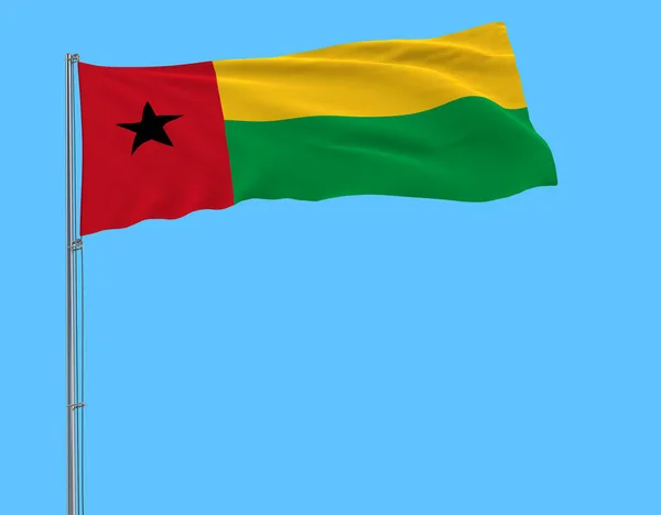 Elkülöníteni Zászlórúd Csapkodott Szélben Kék Háttér Rendering Bissau Guinea Zászlaja — Stock Fotó