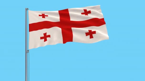 Большая Ткань Изолировать Флаг Грузии Флагштоке Развевающемся Ветру Прозрачном Фоне — стоковое видео