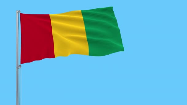 Grote Doek Isoleren Vlag Van Guinee Een Vlaggenmast Wapperen Wind — Stockvideo