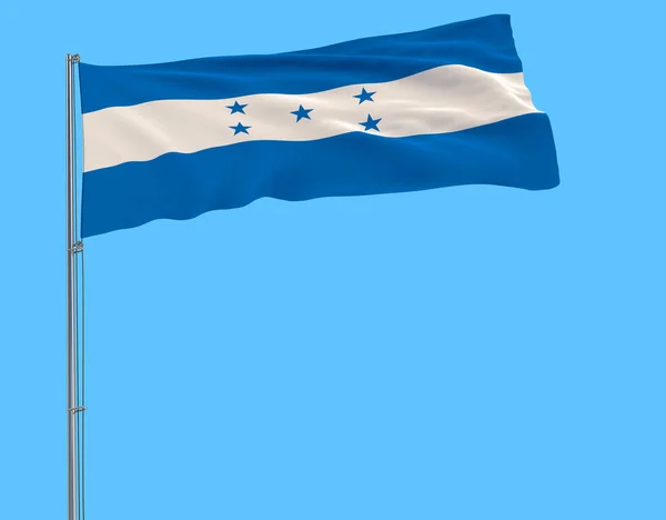 Aislar Bandera Honduras Asta Bandera Ondeando Viento Sobre Fondo Azul — Foto de Stock