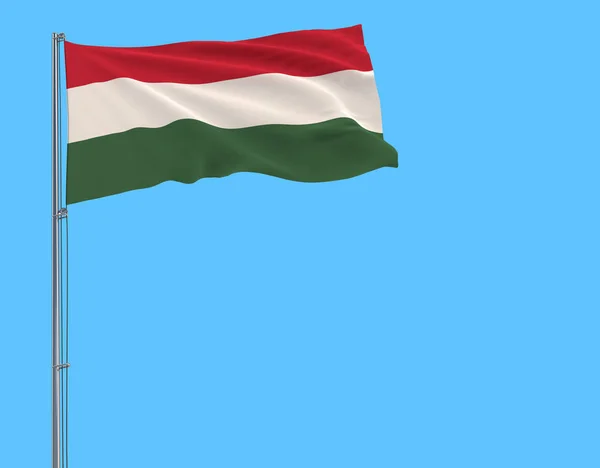 Isolate Flag Hungary Flagpole Fluttering Wind Blue Background Rendering — Stock Photo, Image