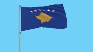 Kosova'nın büyük bez bir şeffaf arka plan, 3d render, 4 k prores görüntüleri, alfa şeffaflık rüzgarla içinde çırpınan bir bayrak direğine ayrı tut moduyla bayrağı
