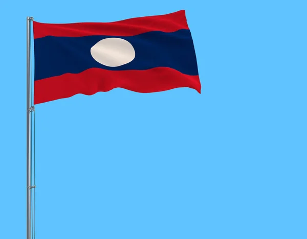 Isolate Flag Laos Flagpole Fluttering Wind Blue Background Rendering — Stock Photo, Image