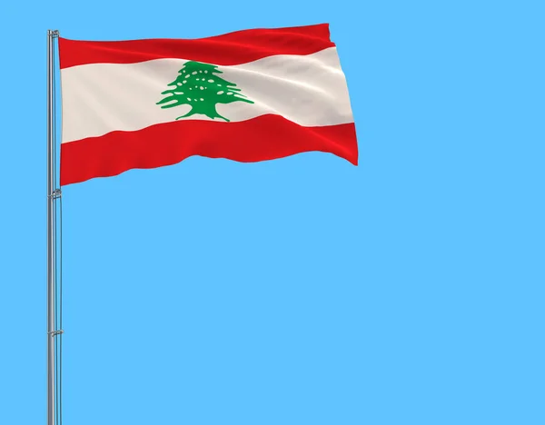 Elkülöníteni Zászlórúd Csapkodott Szélben Kék Háttér Rendering Libanon Zászlaja — Stock Fotó