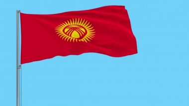 Kırgızistan 'ın bayrağını şeffaf bir arka planda dalgalanan bayrak direğinde izole eden büyük bir bez parçası, 3D görüntüleme, 4k prores görüntüleri, alfa şeffaflığı. Tarihi bayrak