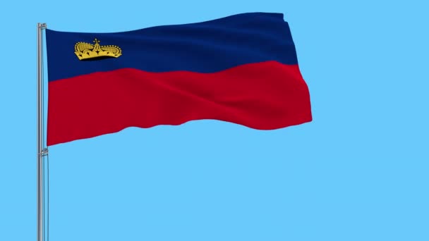 Grote Doek Isoleren Vlag Van Liechtenstein Een Vlaggenmast Wapperen Wind — Stockvideo