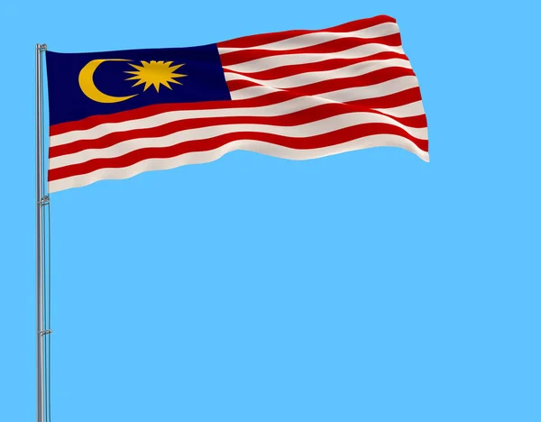 Isolate Flag Malaysia Flagpole Fluttering Wind Blue Background Rendering — Stock Photo, Image