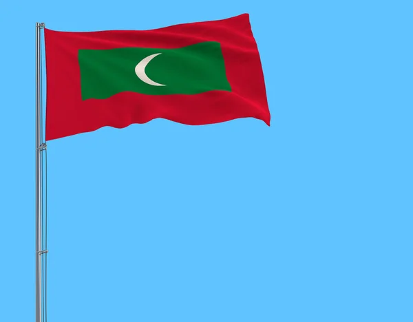 Drapeau Des Maldives Sur Mât Flottant Dans Vent Sur Fond — Photo