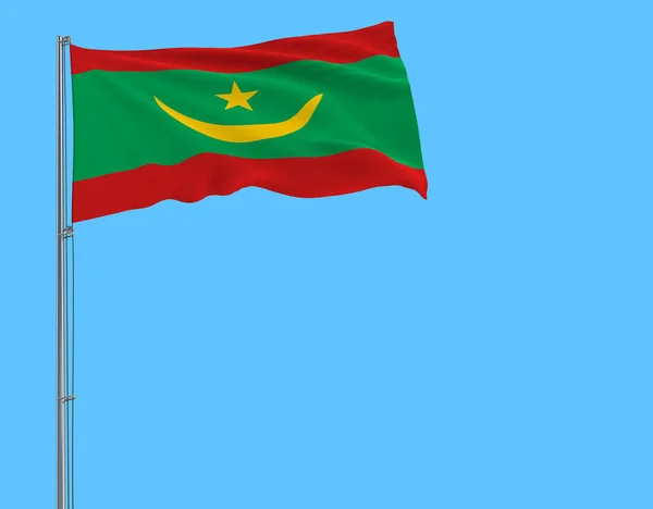 Isolera Mauretanien Flagga Flaggstång Som Fladdrar Vinden Blå Bakgrund Rendering — Stockfoto