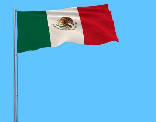 Aislar Bandera México Asta Bandera Ondeando Viento Sobre Fondo Azul —  Fotos de Stock