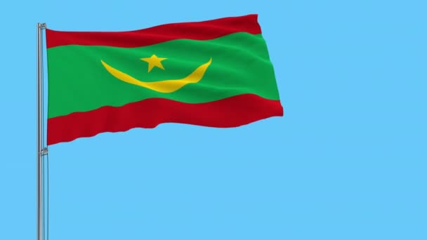 Isolate Flag Mauritania Flagpole Fluttering Wind Transparent Background Rendering Prores — Stock Video