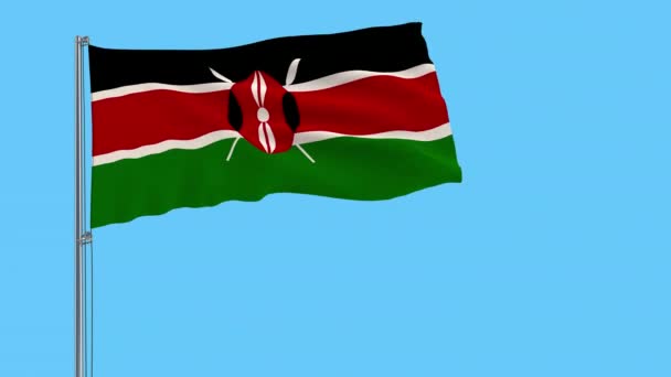 Изолировать Флаг Кении Флагштоке Развевающемся Ветру Прозрачном Фоне Рендеринг Проров — стоковое видео