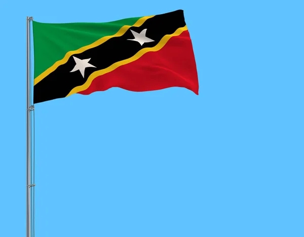 Vlag Van Saint Kitts Nevis Een Vlaggenmast Wapperen Wind Een — Stockfoto