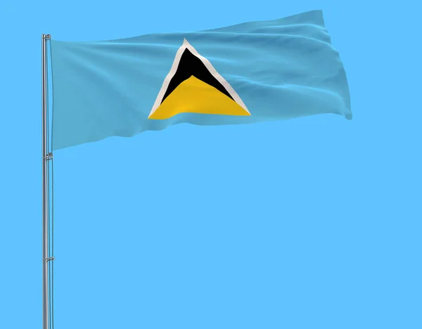 Izolovat Vlajka Svaté Lucie Stožáru Vlaje Větru Modrém Pozadí Vykreslování — Stock fotografie